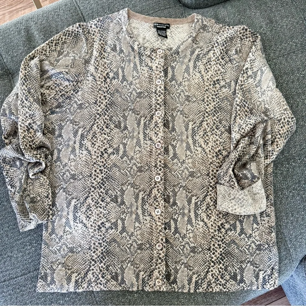 Doncaster Collection Cashmere Snakeskin Print Cardigan Women XL Natural Colors